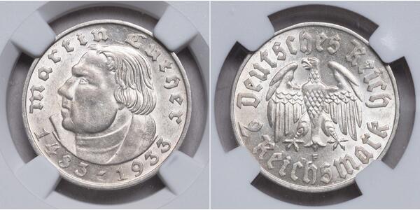 2 Reichsmark Третий рейх (1933-1945) Серебро Лютер, Мартин