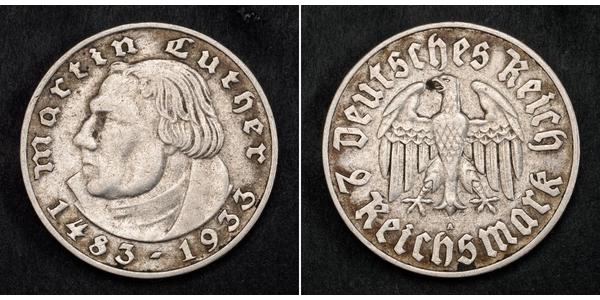 2 Reichsmark Третий рейх (1933-1945) Серебро Лютер, Мартин