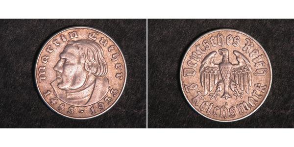 2 Reichsmark Третий рейх (1933-1945) Серебро Лютер, Мартин