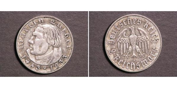 2 Reichsmark Третий рейх (1933-1945) Серебро Лютер, Мартин