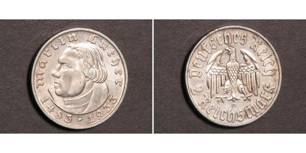 2 Reichsmark Третий рейх (1933-1945) Серебро Лютер, Мартин
