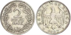 2 Reichsmark Веймарська республіка (1918-1933) Срібло 