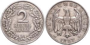 2 Reichsmark Веймарська республіка (1918-1933) Срібло 