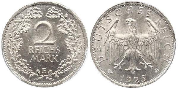 2 Reichsmark Веймарська республіка (1918-1933) Срібло 
