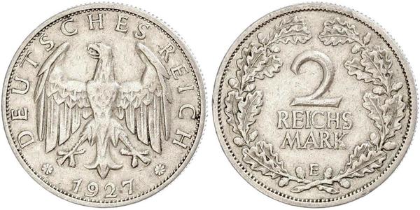 2 Reichsmark Веймарська республіка (1918-1933) Срібло 