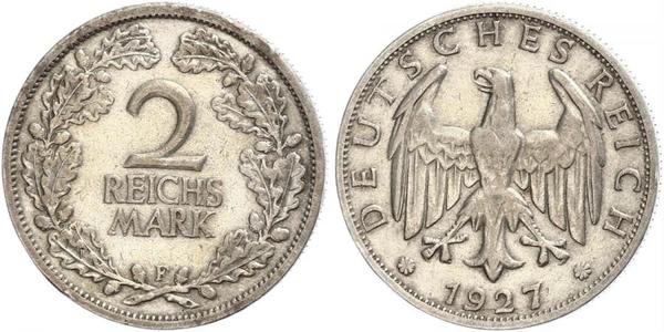 2 Reichsmark Веймарська республіка (1918-1933) Срібло 