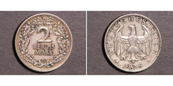 2 Reichsmark Веймарська республіка (1918-1933) Срібло 