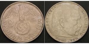 2 Reichsmark Третій рейх (1933-1945) Срібло Пауль фон Гінденбург