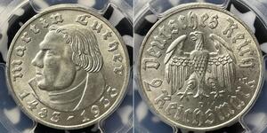 2 Reichsmark Третій рейх (1933-1945) Срібло Мартін Лютер