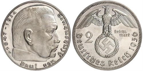 2 Reichsmark Третій рейх (1933-1945) Срібло Пауль фон Гінденбург