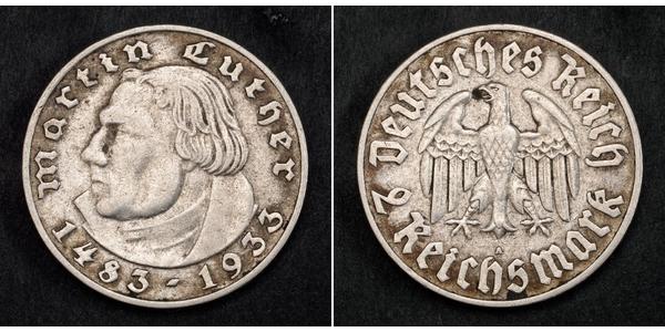 2 Reichsmark Третій рейх (1933-1945) Срібло Мартін Лютер