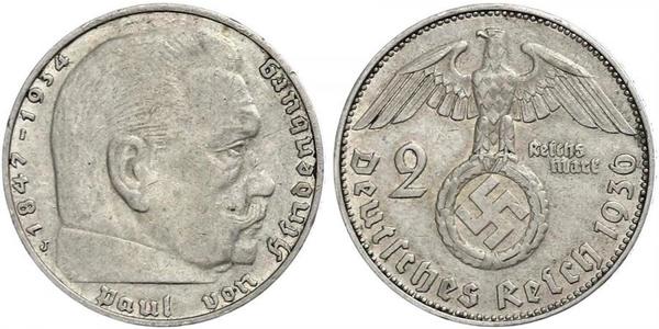 2 Reichsmark Третій рейх (1933-1945) Срібло Пауль фон Гінденбург