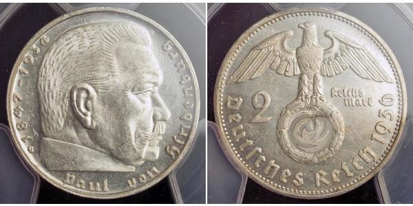 2 Reichsmark Третій рейх (1933-1945) Срібло Пауль фон Гінденбург