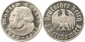 2 Reichsmark 納粹德國 (1933 - 1945) 銀 馬丁·路德