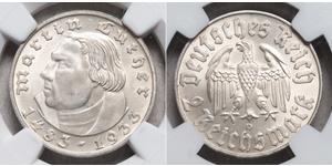 2 Reichsmark 納粹德國 (1933 - 1945) 銀 馬丁·路德