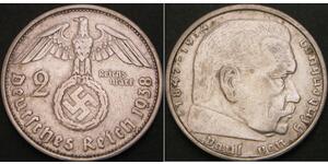 2 Reichsmark 納粹德國 (1933 - 1945) 銀 保罗·冯·兴登堡 (1847 - 1934)