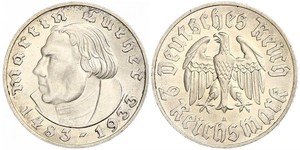 2 Reichsmark 納粹德國 (1933 - 1945) 銀 馬丁·路德