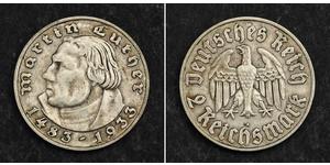 2 Reichsmark 納粹德國 (1933 - 1945) 銀 馬丁·路德