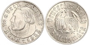 2 Reichsmark 納粹德國 (1933 - 1945) 銀 馬丁·路德