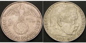 2 Reichsmark 納粹德國 (1933 - 1945) 銀 保罗·冯·兴登堡 (1847 - 1934)