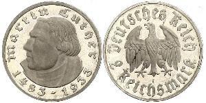 2 Reichsmark 納粹德國 (1933 - 1945) 銀 馬丁·路德