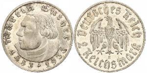 2 Reichsmark 納粹德國 (1933 - 1945) 銀 馬丁·路德