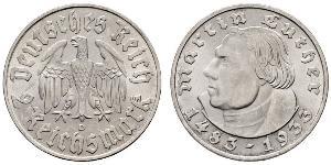 2 Reichsmark 納粹德國 (1933 - 1945) 銀 馬丁·路德