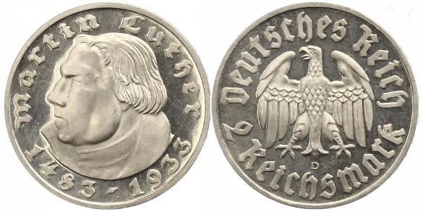 2 Reichsmark 納粹德國 (1933 - 1945) 銀 馬丁·路德