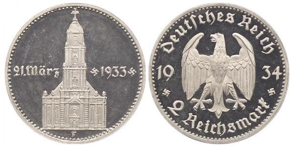 2 Reichsmark 納粹德國 (1933 - 1945) 銀 