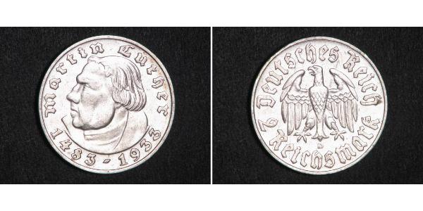 2 Reichsmark 納粹德國 (1933 - 1945) 銀 馬丁·路德