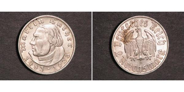 2 Reichsmark 納粹德國 (1933 - 1945) 銀 馬丁·路德