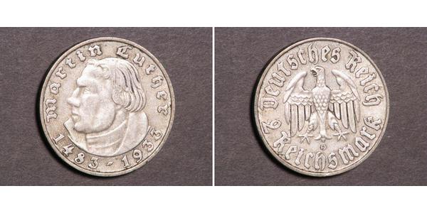 2 Reichsmark 納粹德國 (1933 - 1945) 銀 馬丁·路德