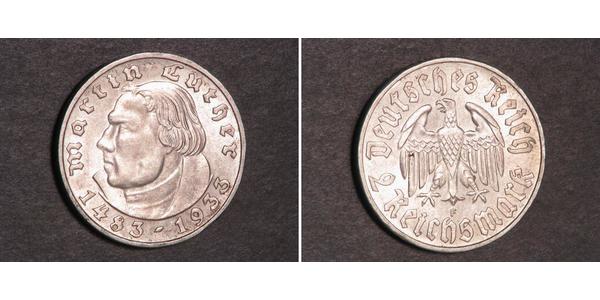 2 Reichsmark 納粹德國 (1933 - 1945) 銀 馬丁·路德