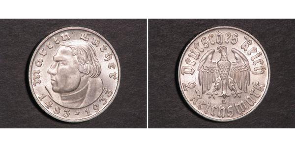 2 Reichsmark 納粹德國 (1933 - 1945) 銀 馬丁·路德