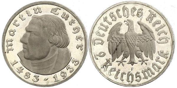 2 Reichsmark 納粹德國 (1933 - 1945) 銀 馬丁·路德