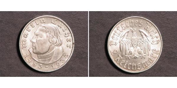 2 Reichsmark 納粹德國 (1933 - 1945) 銀 馬丁·路德
