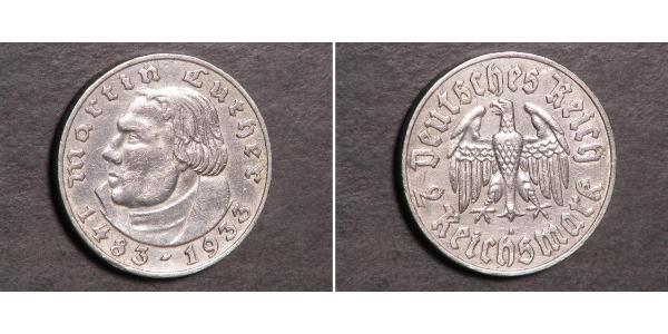 2 Reichsmark 納粹德國 (1933 - 1945) 銀 馬丁·路德