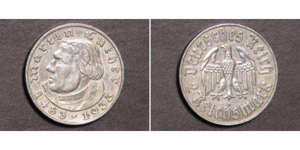 2 Reichsmark 納粹德國 (1933 - 1945) 銀 馬丁·路德
