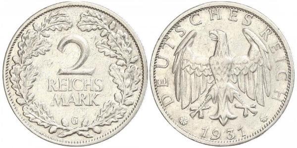 2 Reichsmark 魏瑪共和國 (1919 - 1933) 銀 