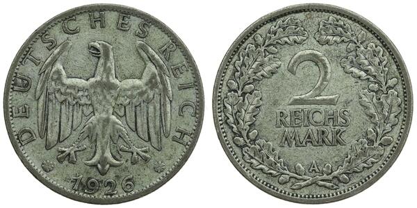 2 Reichsmark 魏瑪共和國 (1919 - 1933) 銀 