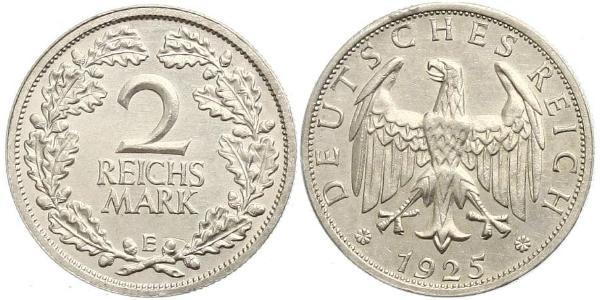 2 Reichsmark 魏瑪共和國 (1919 - 1933) 銀 
