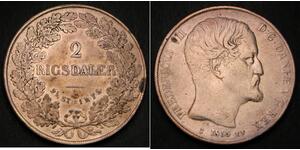 2 Rigisdaler Danimarca Argento Federico VII di Danimarca (1808-1863)