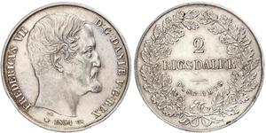 2 Rigisdaler Danimarca Argento Federico VII di Danimarca (1808-1863)