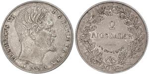 2 Rigisdaler Danimarca Argento Federico VII di Danimarca (1808-1863)