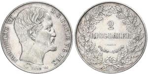 2 Rigisdaler Danimarca Argento Federico VII di Danimarca (1808-1863)