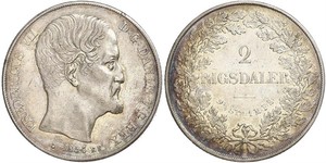 2 Rigisdaler Danimarca Argento Federico VII di Danimarca (1808-1863)