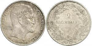 2 Rigisdaler Danimarca Argento Federico VII di Danimarca (1808-1863)