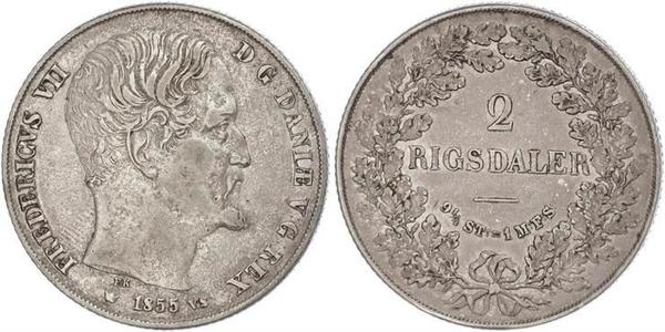 2 Rigisdaler Danimarca Argento Federico VII di Danimarca (1808-1863)