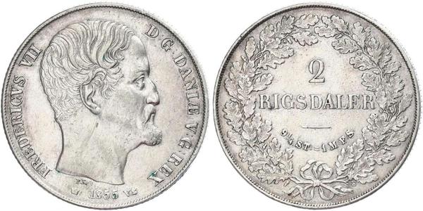 2 Rigisdaler Danimarca Argento Federico VII di Danimarca (1808-1863)