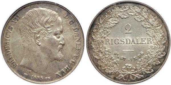 2 Rigisdaler Danimarca Argento Federico VII di Danimarca (1808-1863)